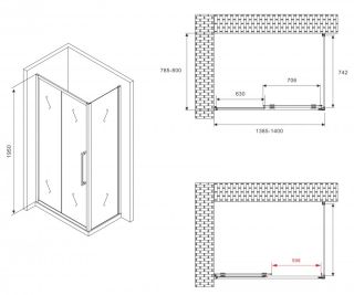 Душевой уголок ABBER Schwarzer Diamant AG30140BMH-S80BM 140x80см чёрный